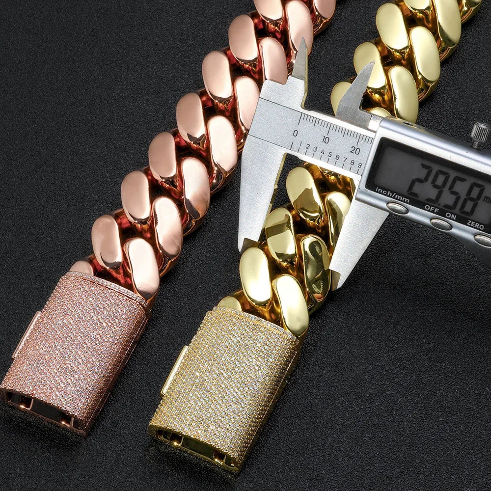 30mm 40mm Miami Cuban Link Bracelet and Necklace Iced Clasp