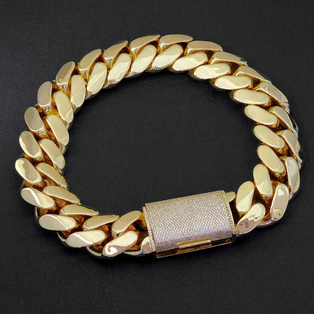 30mm 40mm Miami Cuban Link Bracelet and Necklace Iced Clasp