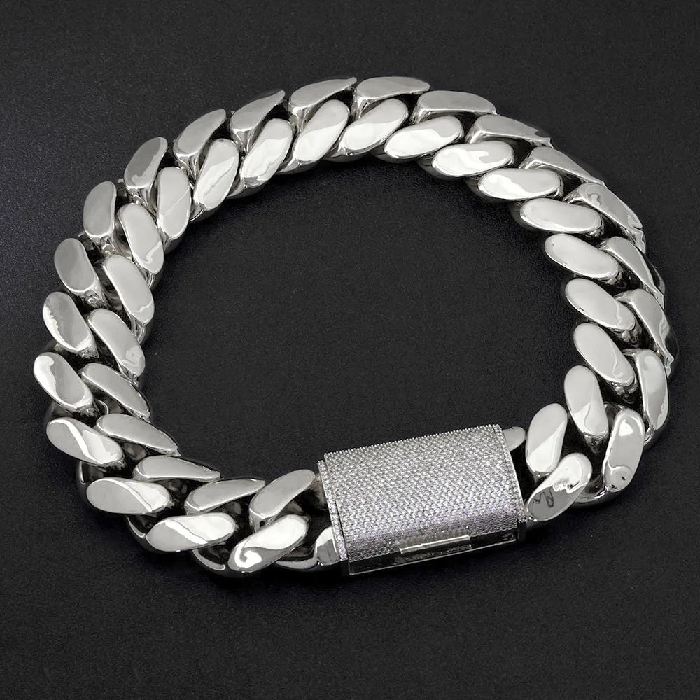 30mm 40mm Miami Cuban Link Bracelet and Necklace Iced Clasp